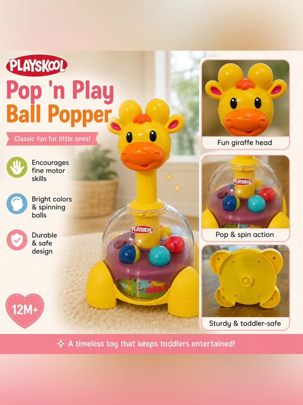 Playskool Giraffe Pop ’n Play Ball Popper Toddler Activity Toy